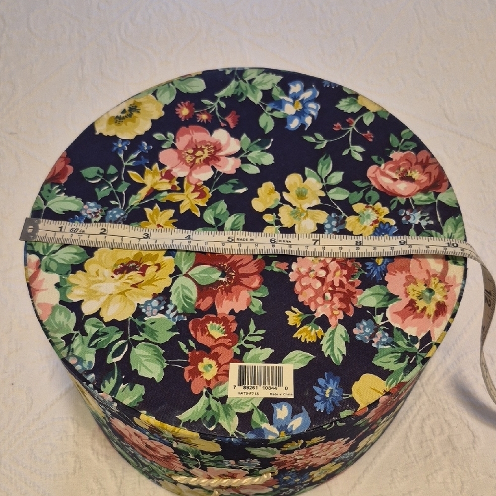 Floral Hat Box with Rope Handle - 10" - Picture 5 of 8